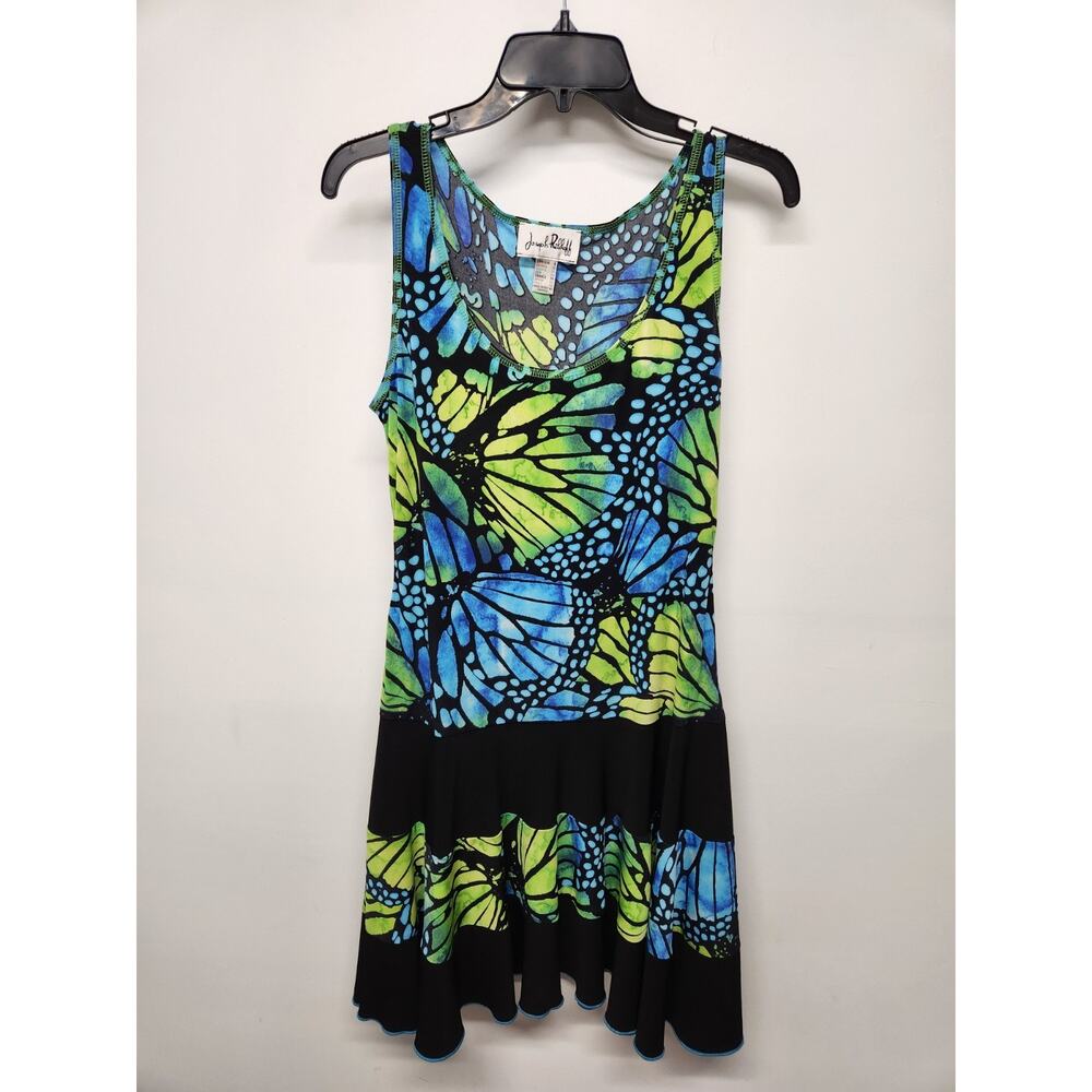 Vintage Joseph Ribkoff Sleeveless Butterfly Print Tunic Dress, Sz 8, Blue/Green